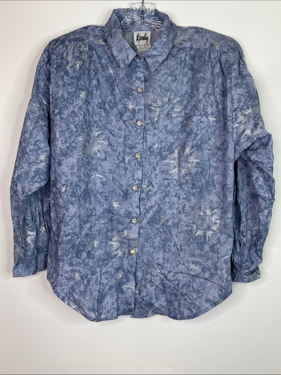 Tapestry Tops - Vintage Tapestry Blue Stars Long Sleeve Button Up Shirt Size Medium NWT